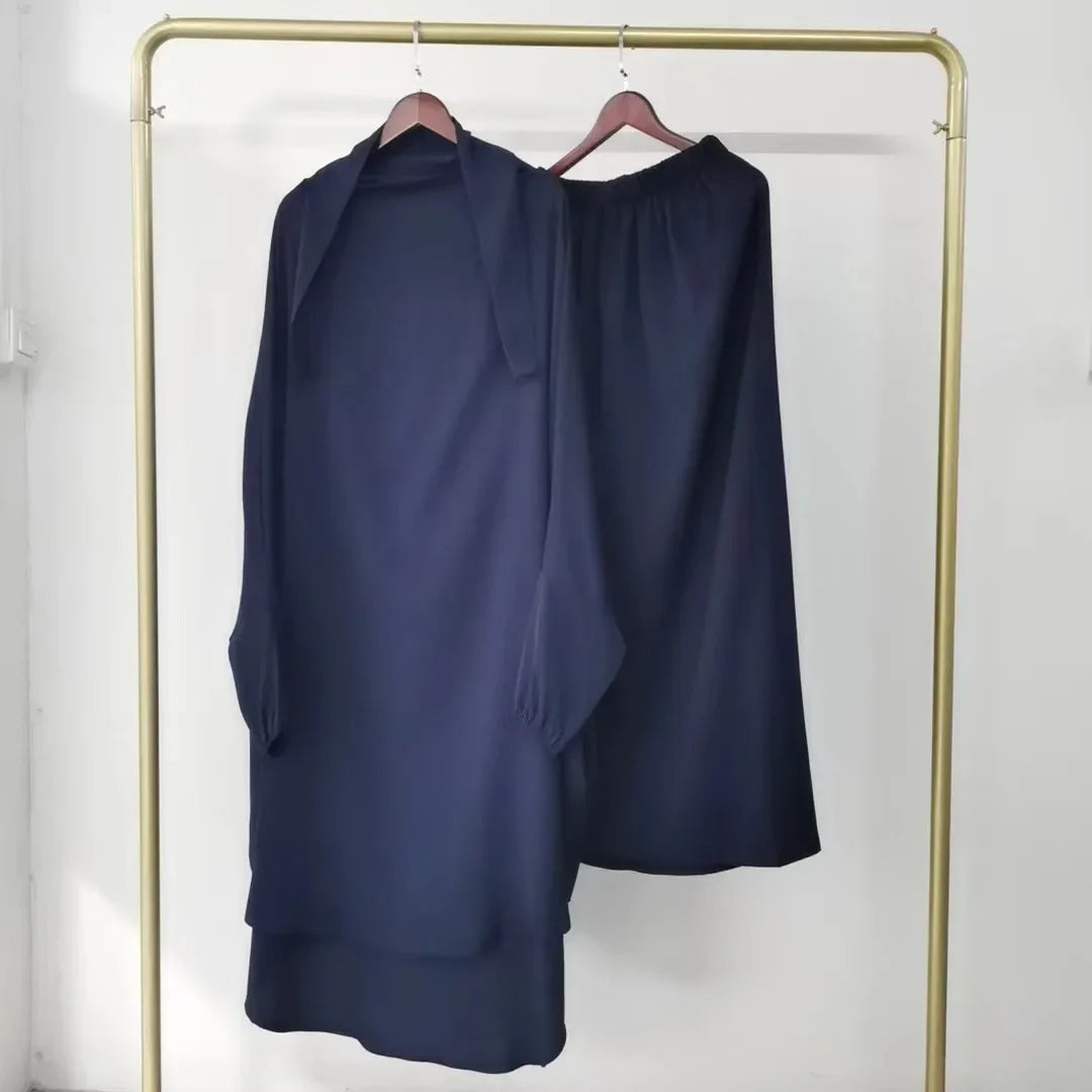 Skirt 2 Piece Sets Eid Muslim Women  Modest Outfits Tops Hooded Long Skirts Ensemble Ramadan Morocco Dubai Islam Suit