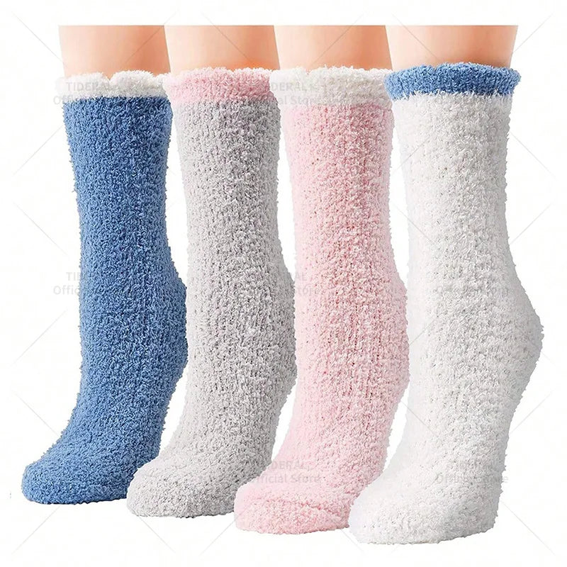 4 Pairs Women Cat Paw Fuzzy Socks Winter Warm Soft Fluffy Funny Socks Cute Animal Fashion Slipper Home Floor Sleeping Socks