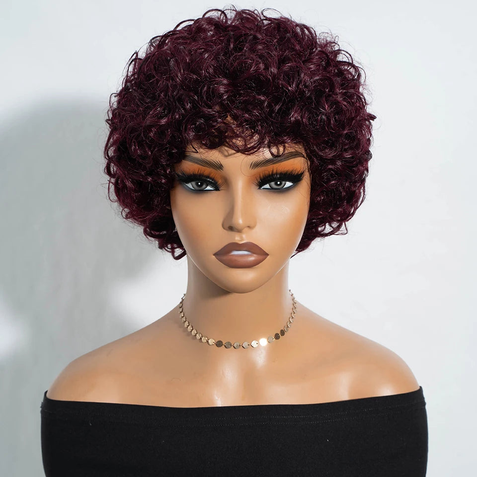 Lekker Clearance Black 100% Human Hair Wigs Short Pixie Cut Afro Curly Bob For Women Brazilian Remy Hair Full Machine Made Wigs