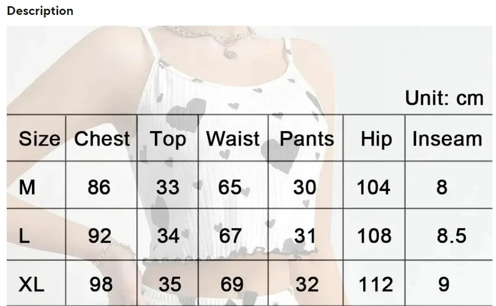 Sexy Women's Pajamas Set Sleepwear 2 PCS Short Tank Tops And Shorts S M L White Ventilate Soft Casual Love Printing
