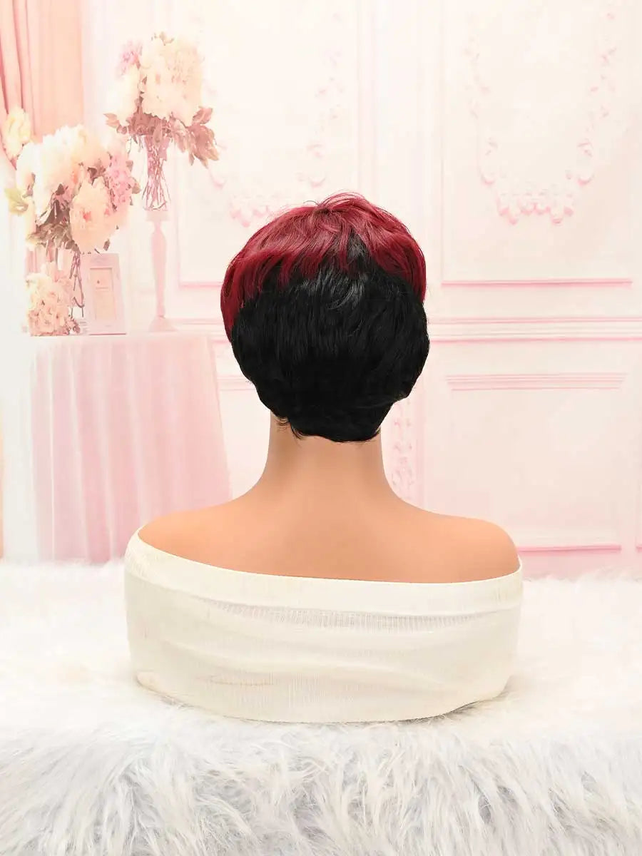 Red Black Ombre Layered Short Pixie Wig Bang Heat Resistant Synthetic Women Party Wig