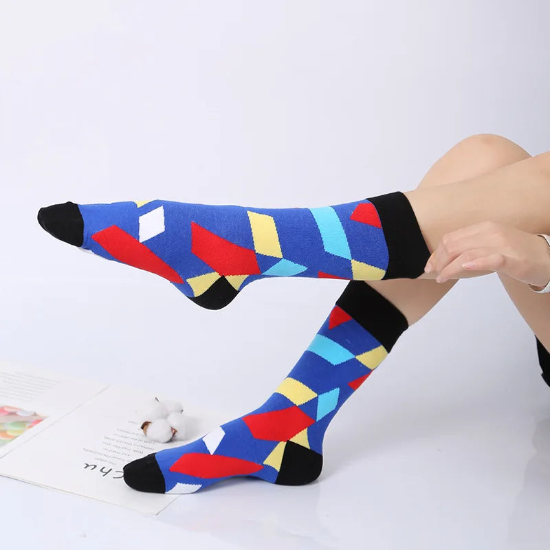 49 Patterns Fashion Business Men 100% Cotton Happy Lattice Socks Unisex Boys Combed Hip Hop Street Skateboard Funny High Sox Set