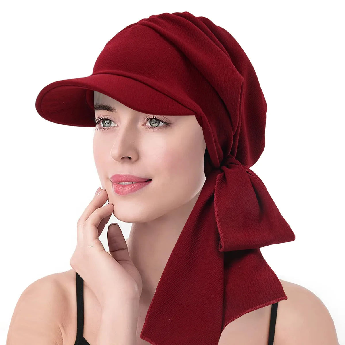 Fashion Print Women Hijab Caps Wrap Hair with Brim Turban Bonnet Breathable Comfortable Ladies Headscarf Hat Hide Hair