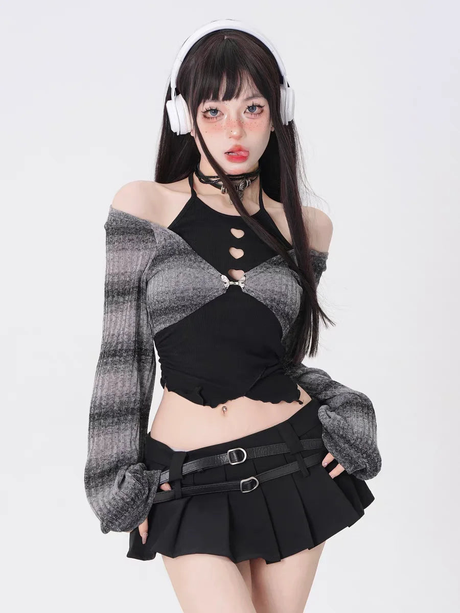 Spring Summer 2 Piece Skirt Set Women Y2k Crop Tops + Short Skirt Japanese Kawaii Fashion Suits Chic New in Elegant Dress