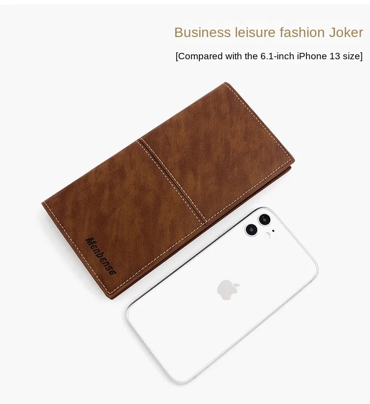 Fashion Business Retro Simple Men's Long Wallet Multi Card Holder Large Capacity Plus Wrap Long Wallet Daily Commuter Wallet
