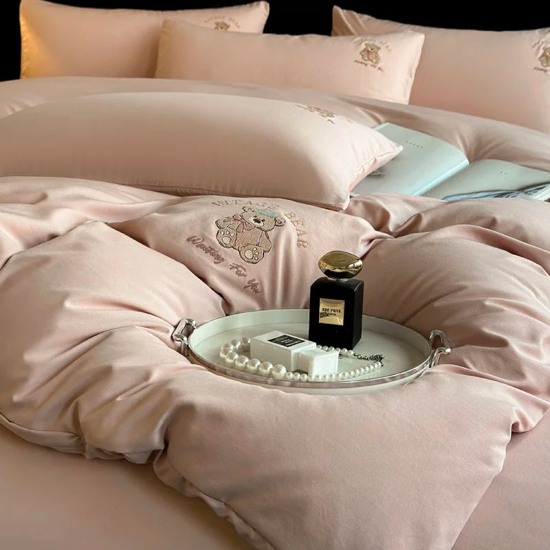Summer spring Bedding set Washed Silk Duvet cover Comforter 4pcs Bedding for Winter Bed Sheet Pillowcases Home Textiles