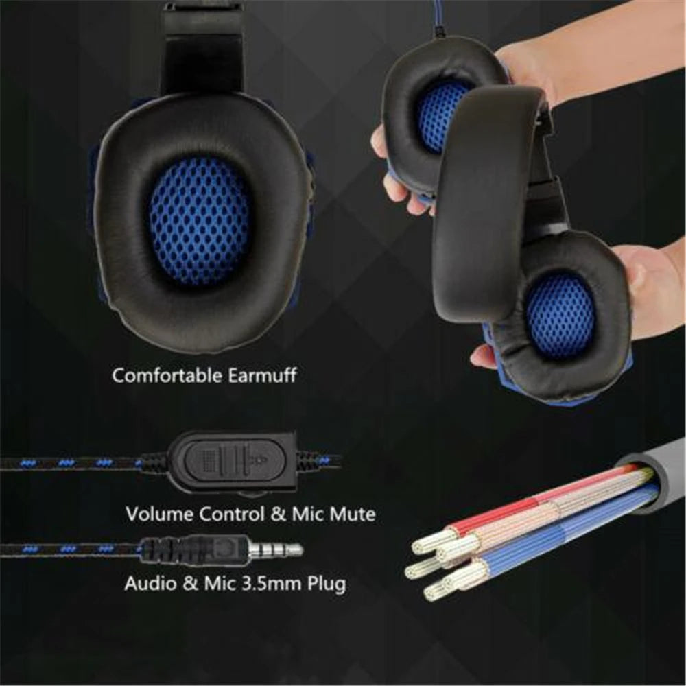 New Gaming Headset Headphones With LED Light Mic Stereo Earphones Deep Bass For PC Computer Gamer Laptop Auriculares For PS4 Xbo