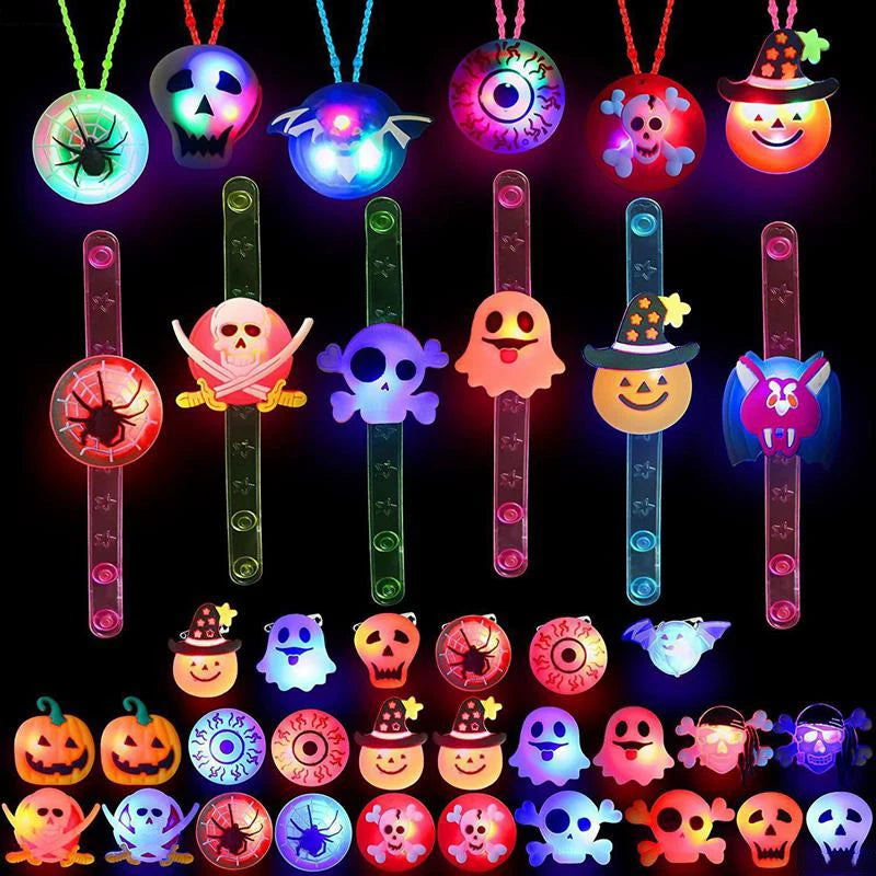 5/10/20PCS Glowing Pumpkin Ghost Bracelet Rings Kids Night Toys Halloween Party Favor Children Gifts Festival Carnival Giveaways