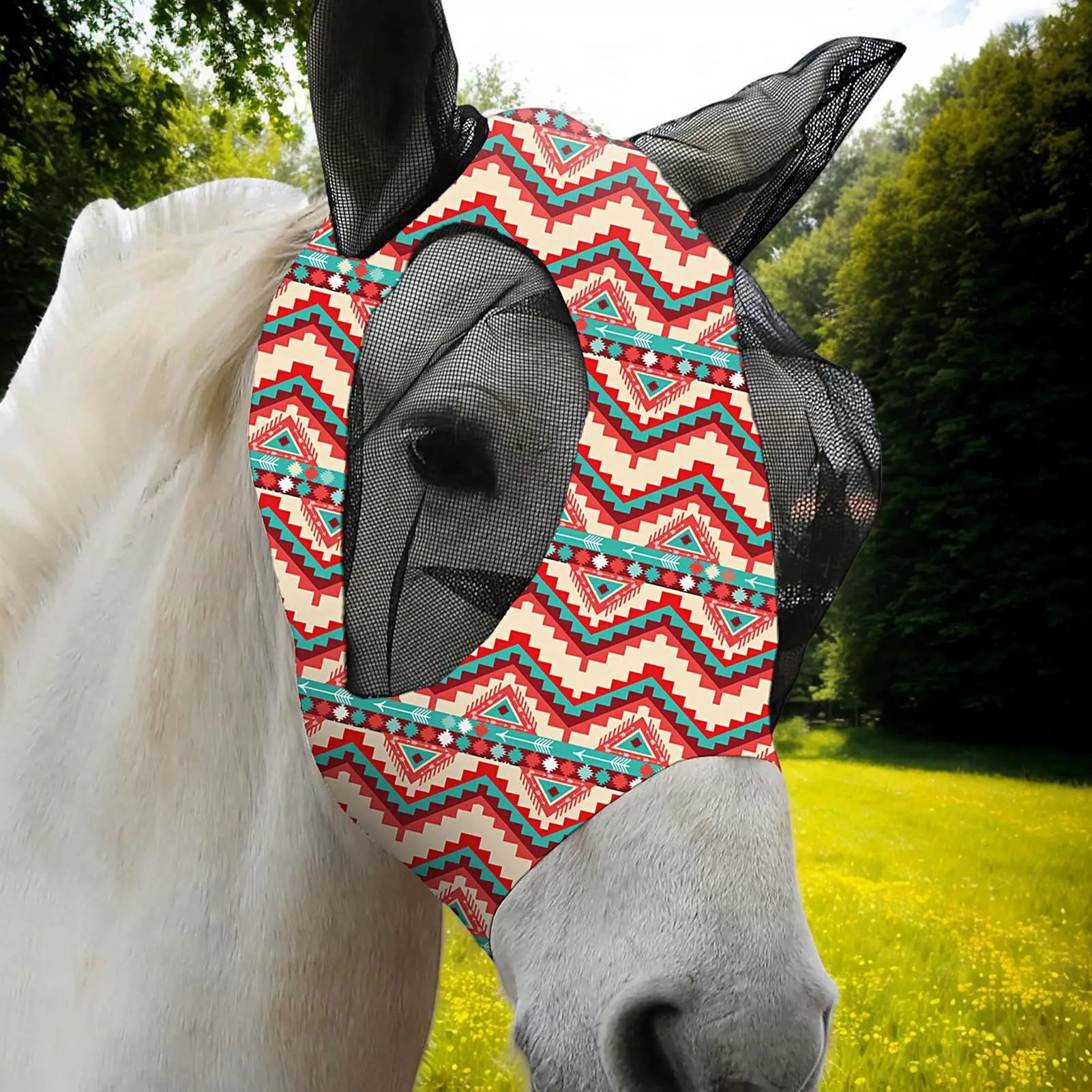 Masque anti-mouches pour chevaux, protection du visage, des oreilles, du nez et des oreilles, pour activités de plein air