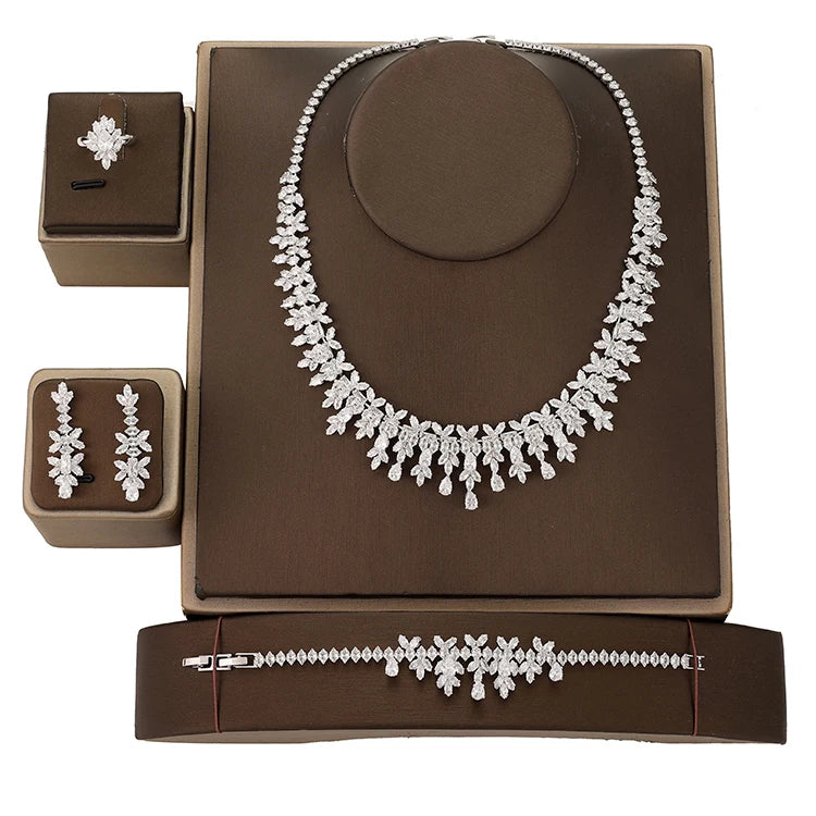 Jewelry Set HADIYANA Fashion Party Necklace Bracelet Ring and Earrings Boutique Zirconia Set BN7981 Bijou Mariage