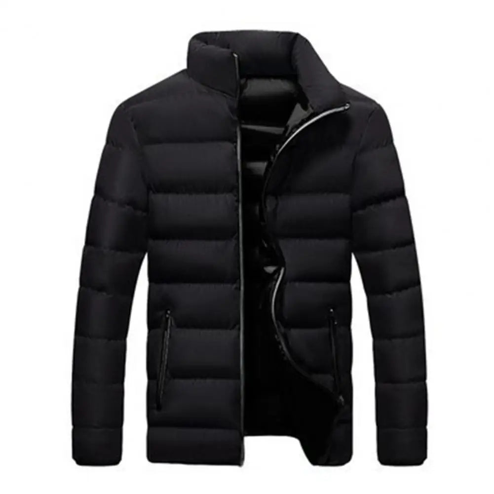 Stand Collar Men Jacket Stylish Men's Cotton Jacket Warm Winter Coat with Stand Collar Zipper Pocket Casual Loose Fit for Autumn