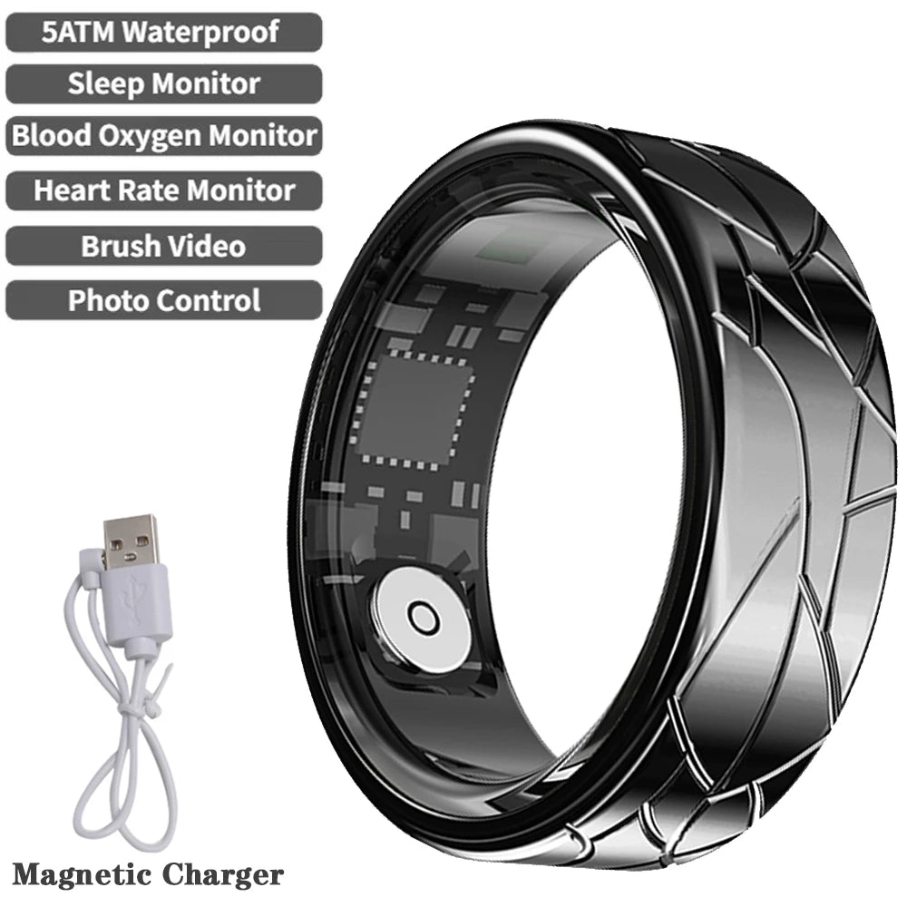 For  Pattern Smart Ring for Men Women Health Sleep Monitor Heart Rate Waterproof Multi-Sport  Couple SmartRing Gold