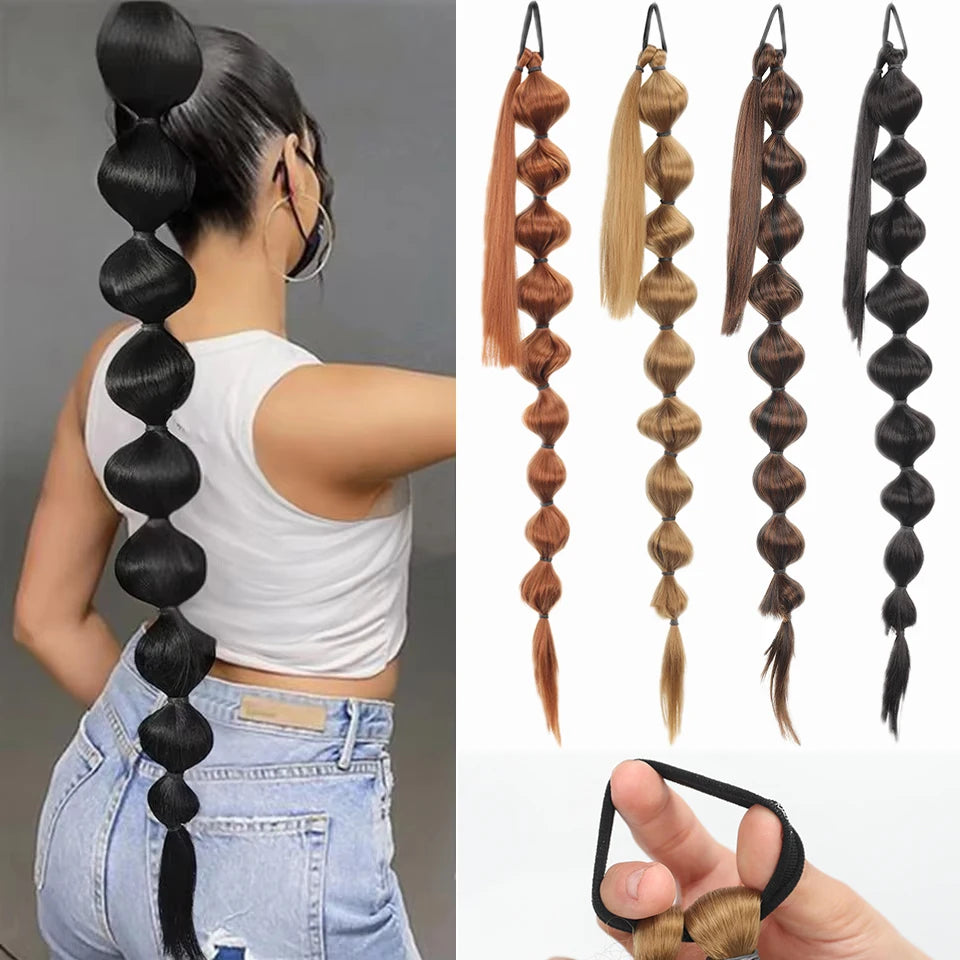 Extensions de cheveux synthétiques queue de cheval africaine moelleuse - Longue tresse étendue avec queue de cheval bulle pour un look volumineux Accessoires capillaires