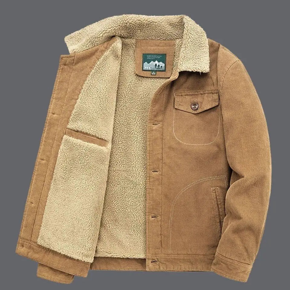 Corduroy Jacket Men Winter Thick Warm Parkas Coats Male Casual Multiple pockets Oversized Fleece Jackets Mens Solid Clothing