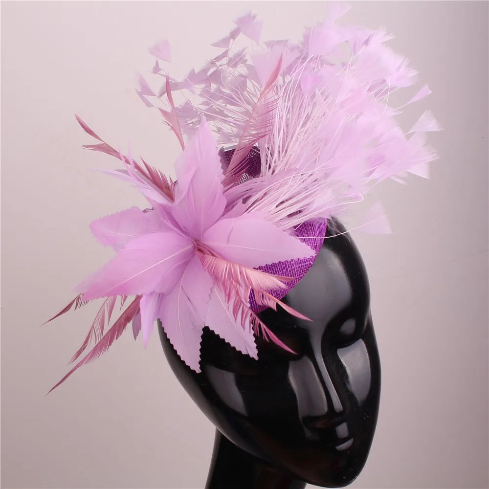 Fashion Feathers Hats Sinamay Fascinators Chapeau Elegant Women Hair Fedora Accessory Ladies Party Tea Race Headwear With Clips