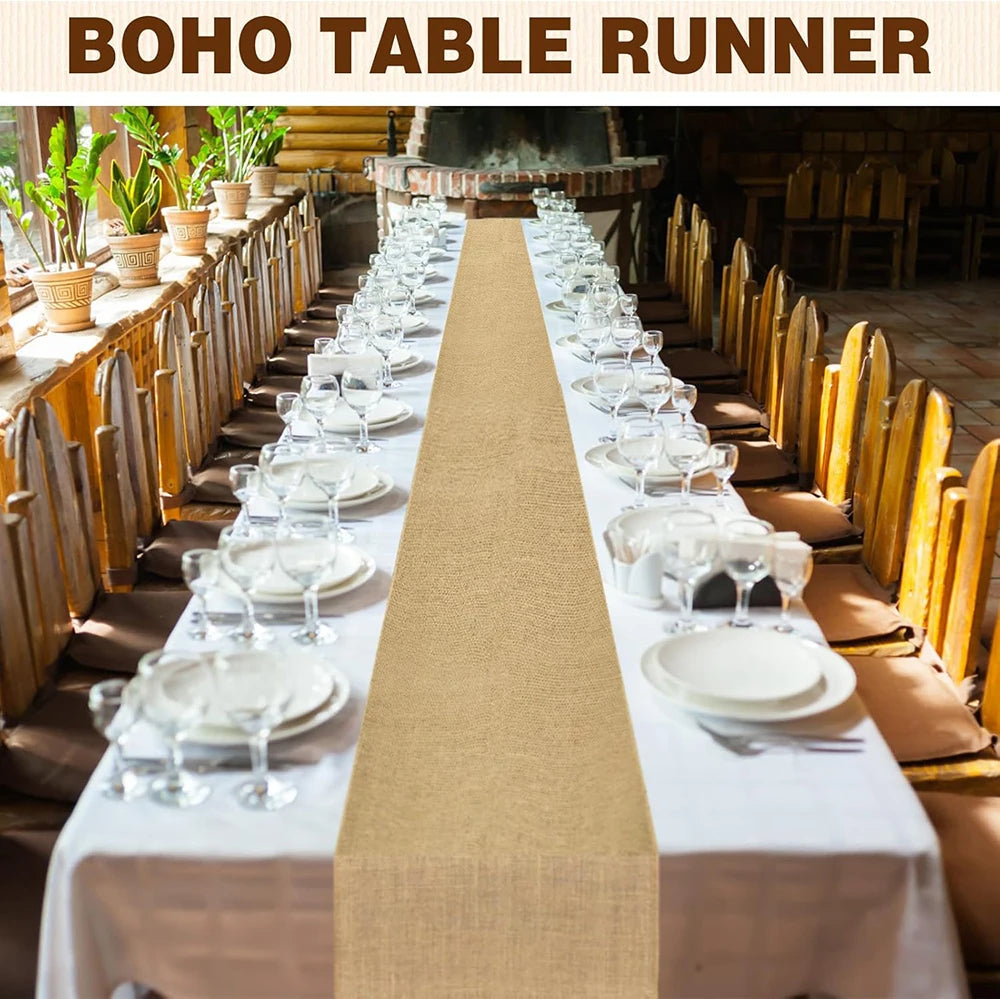 1PC Wedding Aisle Runner Jute Rustic Burlap Table Runners with Fringed Edge Runway Carpet for Weddings Party Bridal Shower Decor