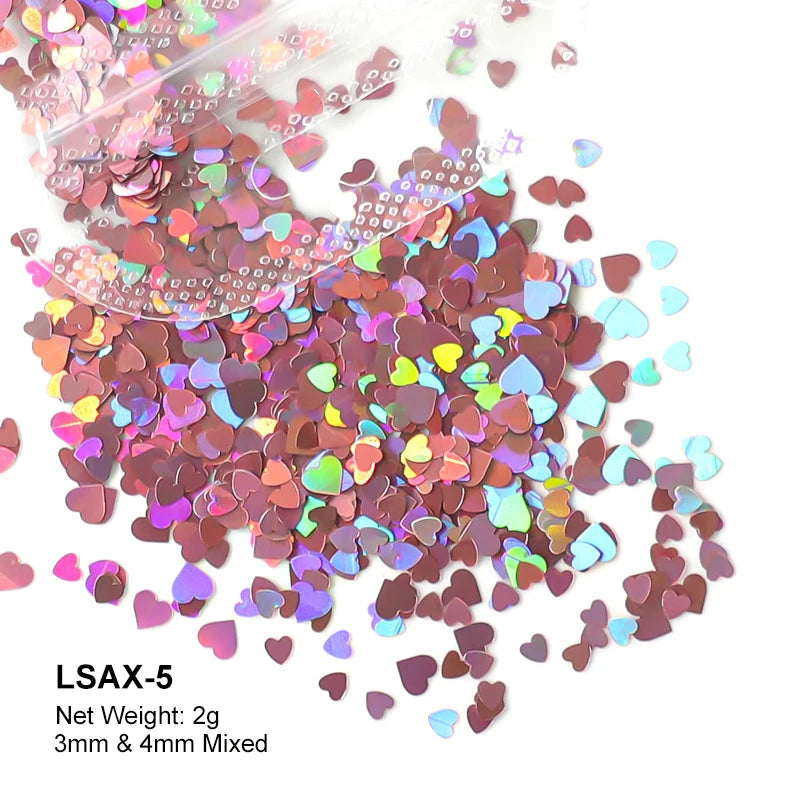 2g Holographic Nail Art Glitter Shiny Sweet Love Red Heart Flakes Sequins 3D Nail Paillette Manicure Valentine's Day Decorations