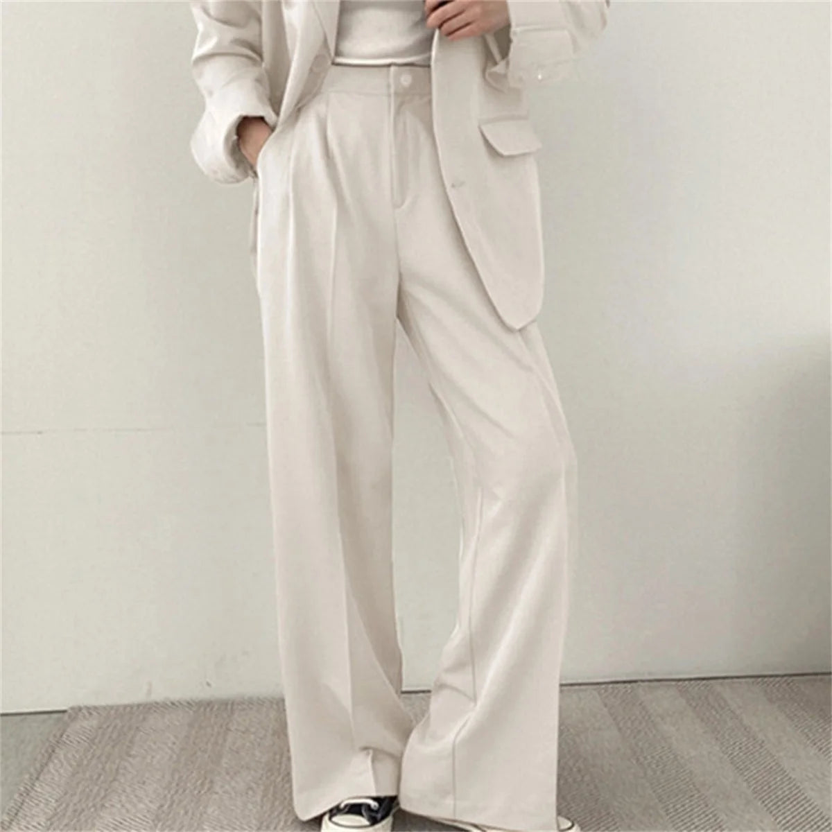 Conjunto Elegante de Blazer y Pantalones de Pierna Ancha para Mujer