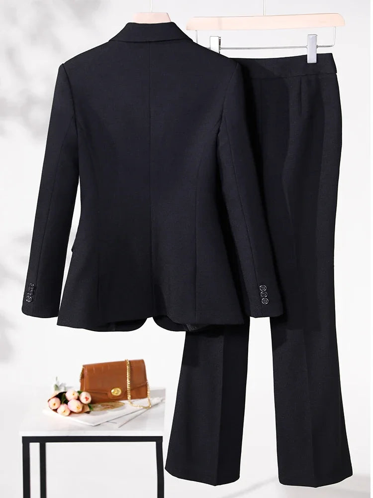 Business Work Wear 2 Piece Set Purple Blue Red Black Long Sleeve Blazer And Trouser Women Pant Suit Formal