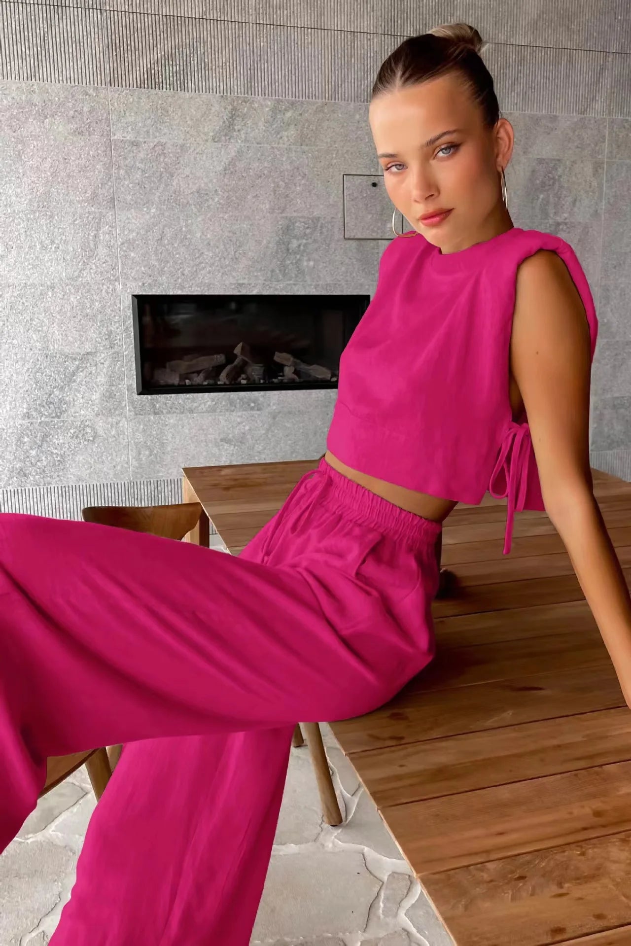 Cotton And Linen Pant Sets Women Sleeveless Leace-up Short Tops Drawstring Long Pants Two Piece Set Commuting 2025 Summer New