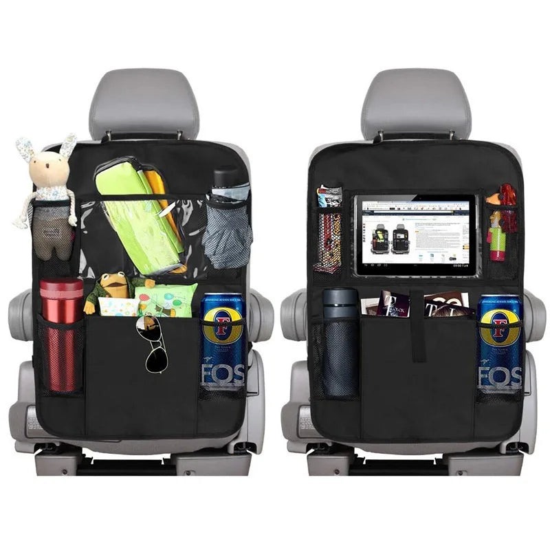 Car Backseat Organizer with Touch Screen Tablet Holder Auto Storage Pockets Cover Car Seat Back Protectors for Trip Kids Travel