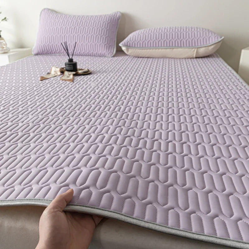Cooling Bed Sheet Set with Pillowcases Ice Silk & Latex Quilted Breathable Cover Solid Summer Bedding Comfort & Heat Resistance