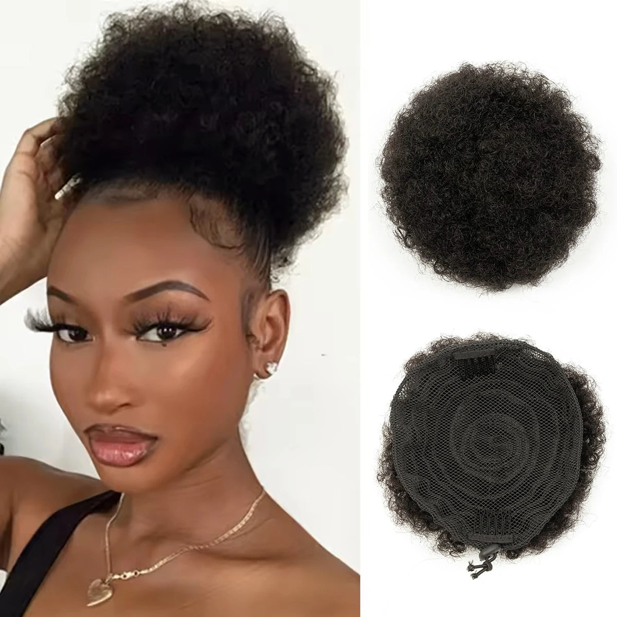 New Short Afro Puff Wig Afro Puff Hairpiece with Drawstring Clip in Ponytail Hair Extension Kinky Puff Real Human Hair