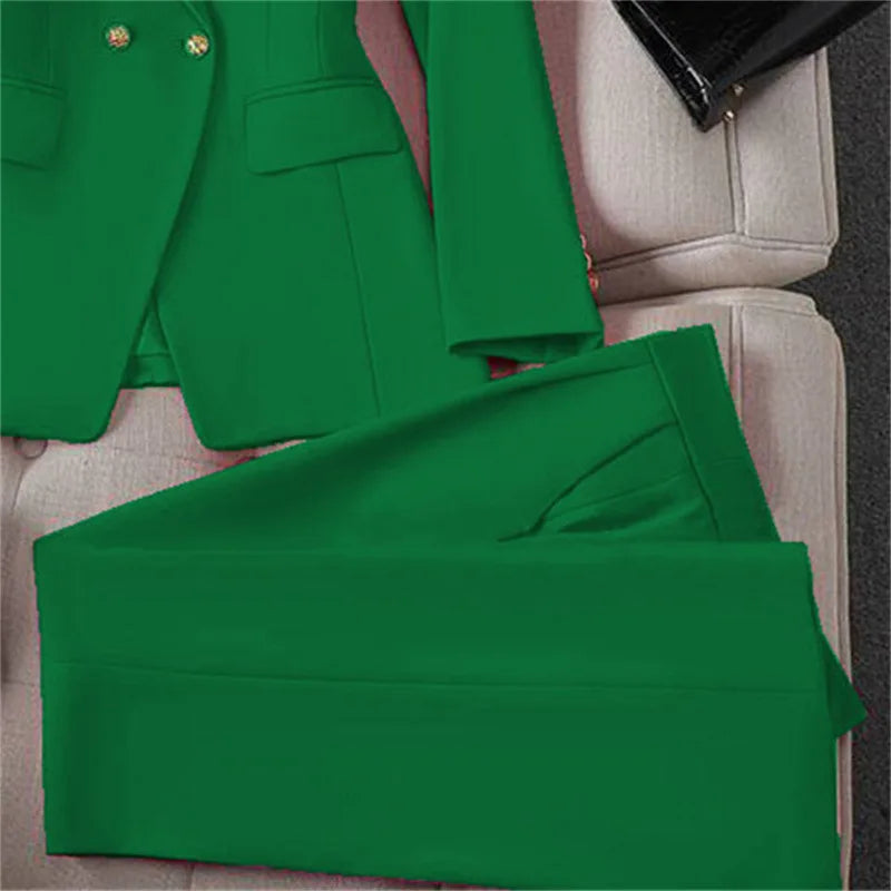 Casual Long Sleeve Blazer Pant Sets Suits For Woman Fashion 2 Pieces Set For Women Office Lady Coats Jackets