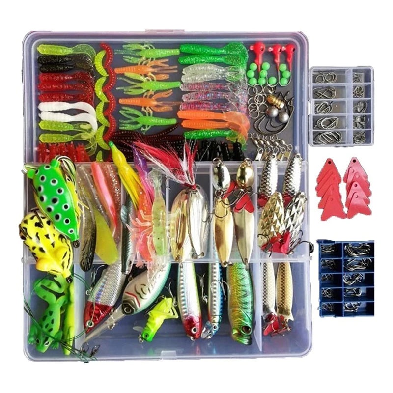 Juego de kits de señuelos de pesca, señuelos artificiales duros, plantillas de metal, cucharas, señuelos blandos, cebo de pesca de silicona, accesorios de aparejos de pesca, Pesca