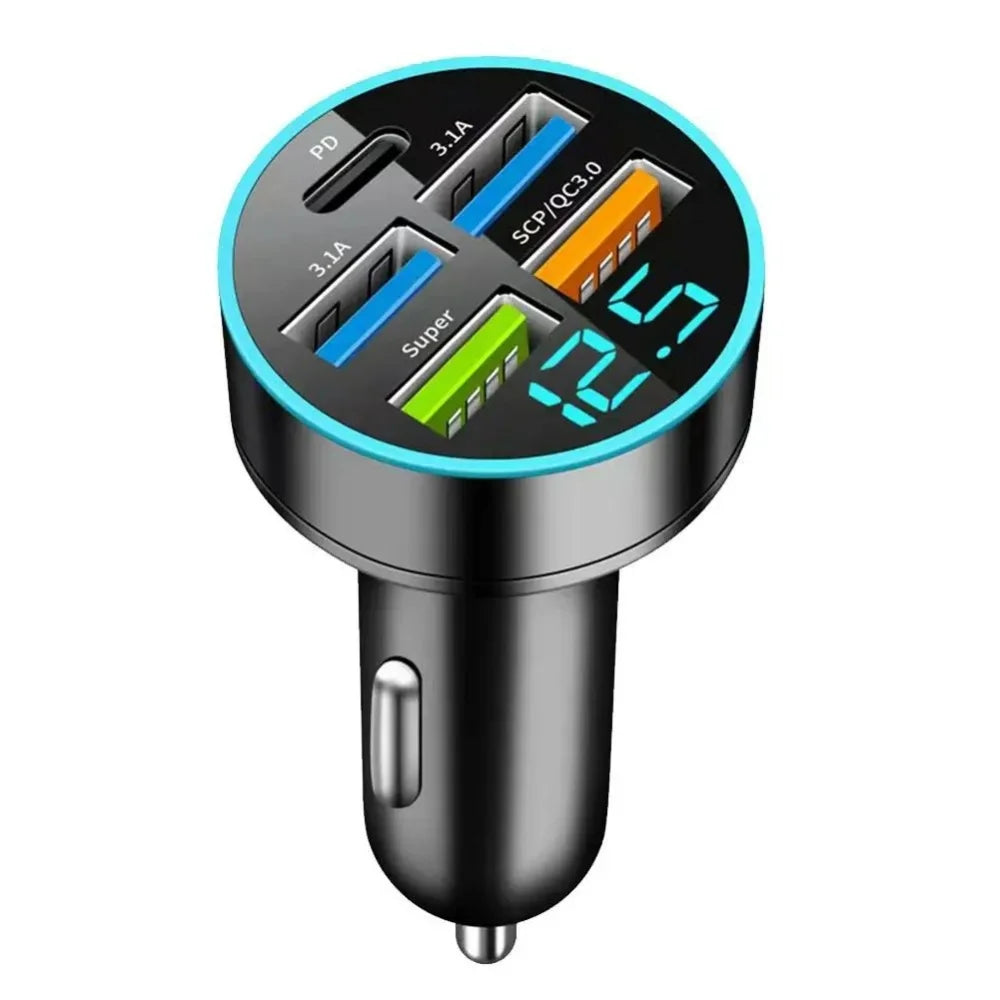 250W 5 Ports Car Charger Fast Charging USB C Car Phone Charger For iPhone 15 Samsung Xiaomi Huawei PD Type C Mini Adapter In Car