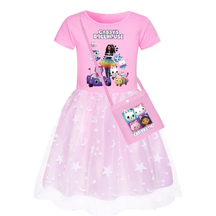 Newest Gabby Doolhouse Clothes Baby Girl Gabbys Cat Dress for Kids Girls 11 To 12 Children Summer Short Sleeve Princess Vestidos