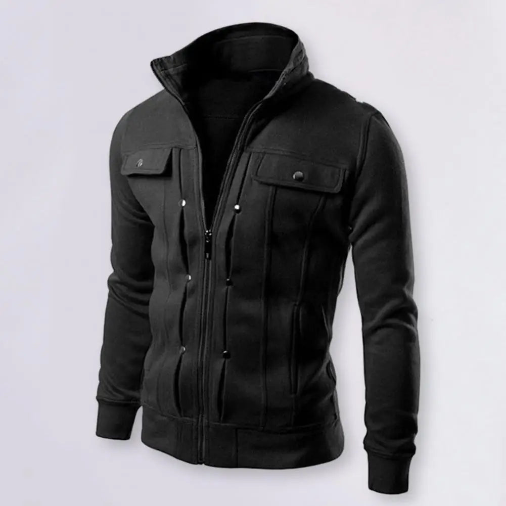Men Outerwear Stylish Men's Spring Outerwear with Stand Collar Zipper Closure Casual Jacket for Autumn Solid Color Long for Men