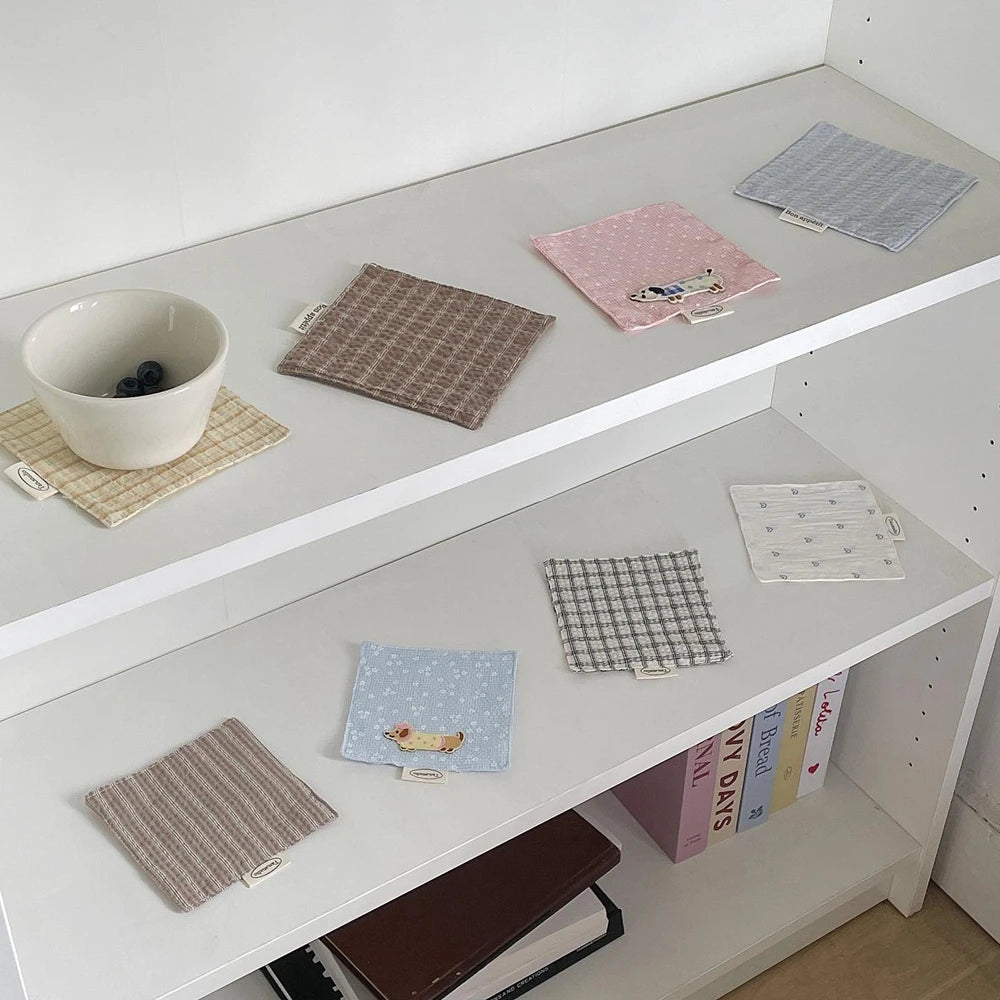 Dessous de verre style coréen fait main en coton à carreaux, coussin isolant, set de table, décoration de la maison, accessoire de cuisine