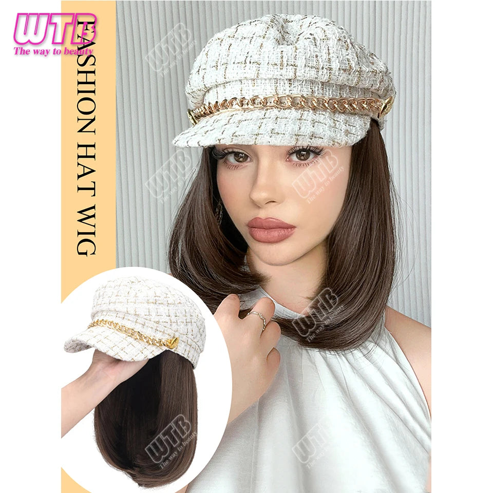Peluca con gorra y coleta rizada