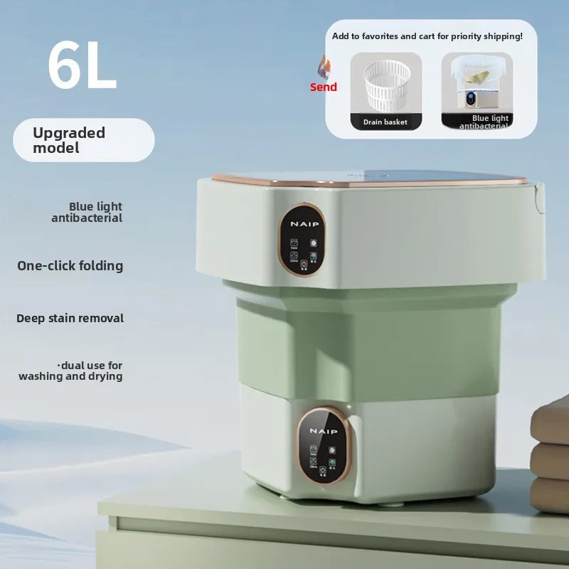 Bærbar, sammenleggbar minivaskemaskin med blålys, smart CNC-steriliseringsvaskemaskin for sovesal