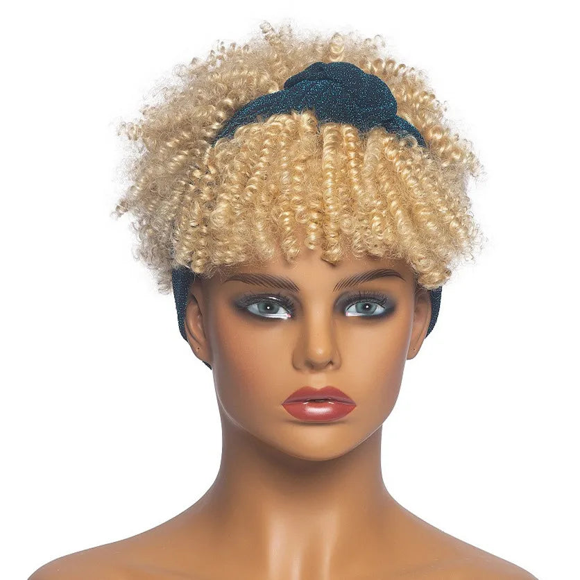 Headband Wigs for Women Synthetic Hair Kinky Curly Wigs With Scarf Natural Short Afro Wig for Black Woman False Hair Woman Wigs