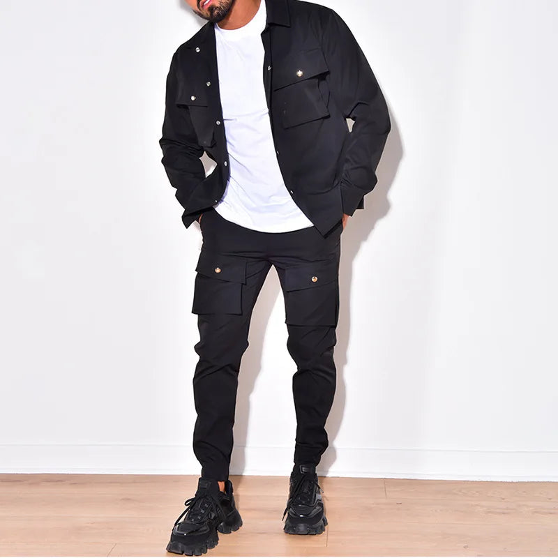 Fashion Men's Casual Sets Male Trend Streetwear Long Sleeve Jacket Coat+Leggings Pants Sport 2 Pieces New Men Clothing Suit