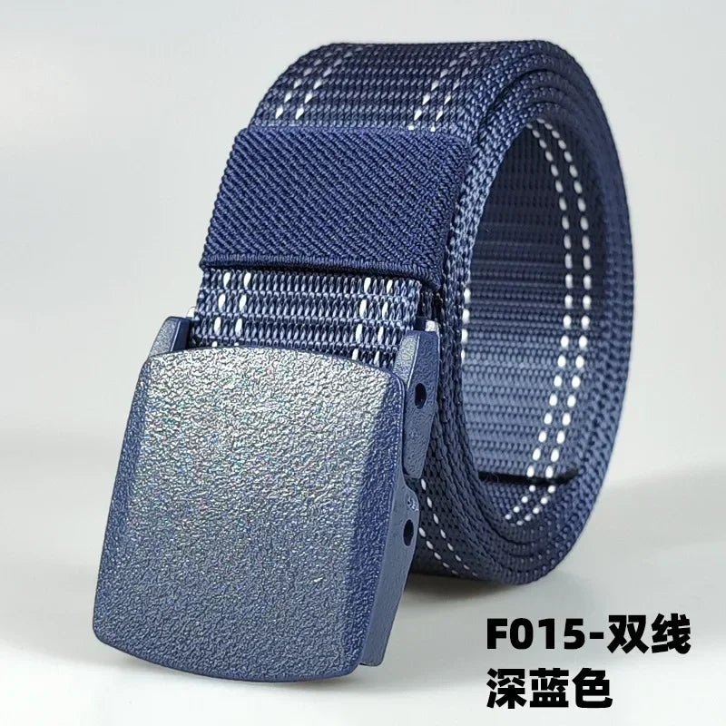 Ceintures en nylon à boucle automatique pour femmes, en toile, pour voyage en plein air, pantalons de sport haut de gamme, ceintures non métalliques pour hommes, blanc, noir, bleu, rouge