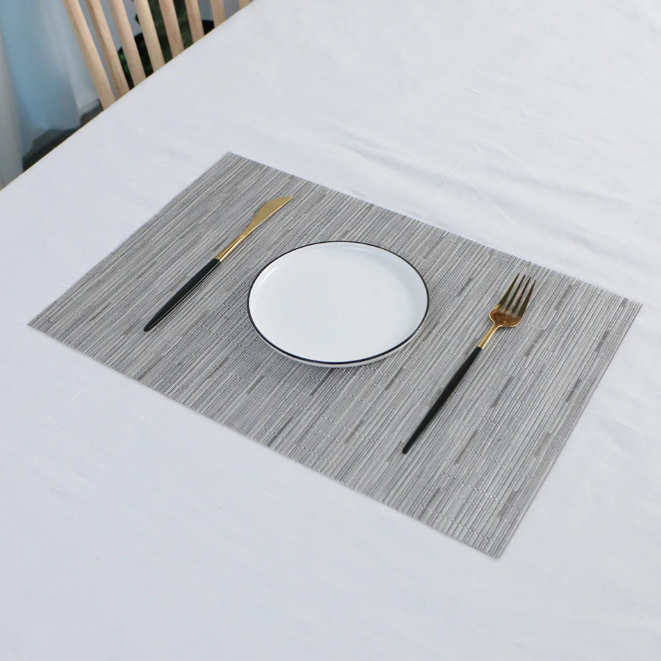 Placemats for Dining Table PVC Bamboo Pattern Table Mats Multiple Colors Non-Slip Heat Resistant Washable Easy to Clean