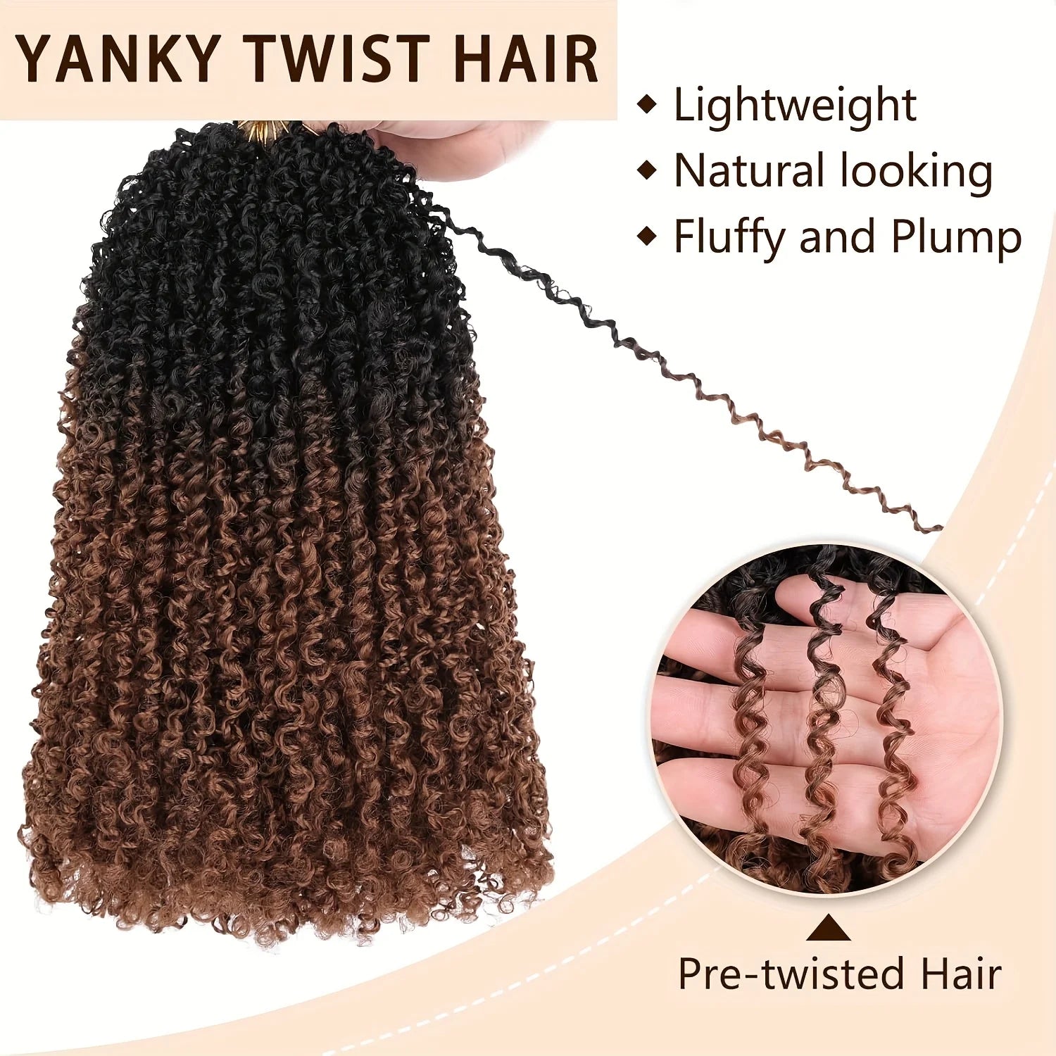 1 Pack 8 Inch Pre-Looped Yanky Twists Crochet synthetic Braids HairTextured Hairstyle, Elegant Hairstyle Easy Application