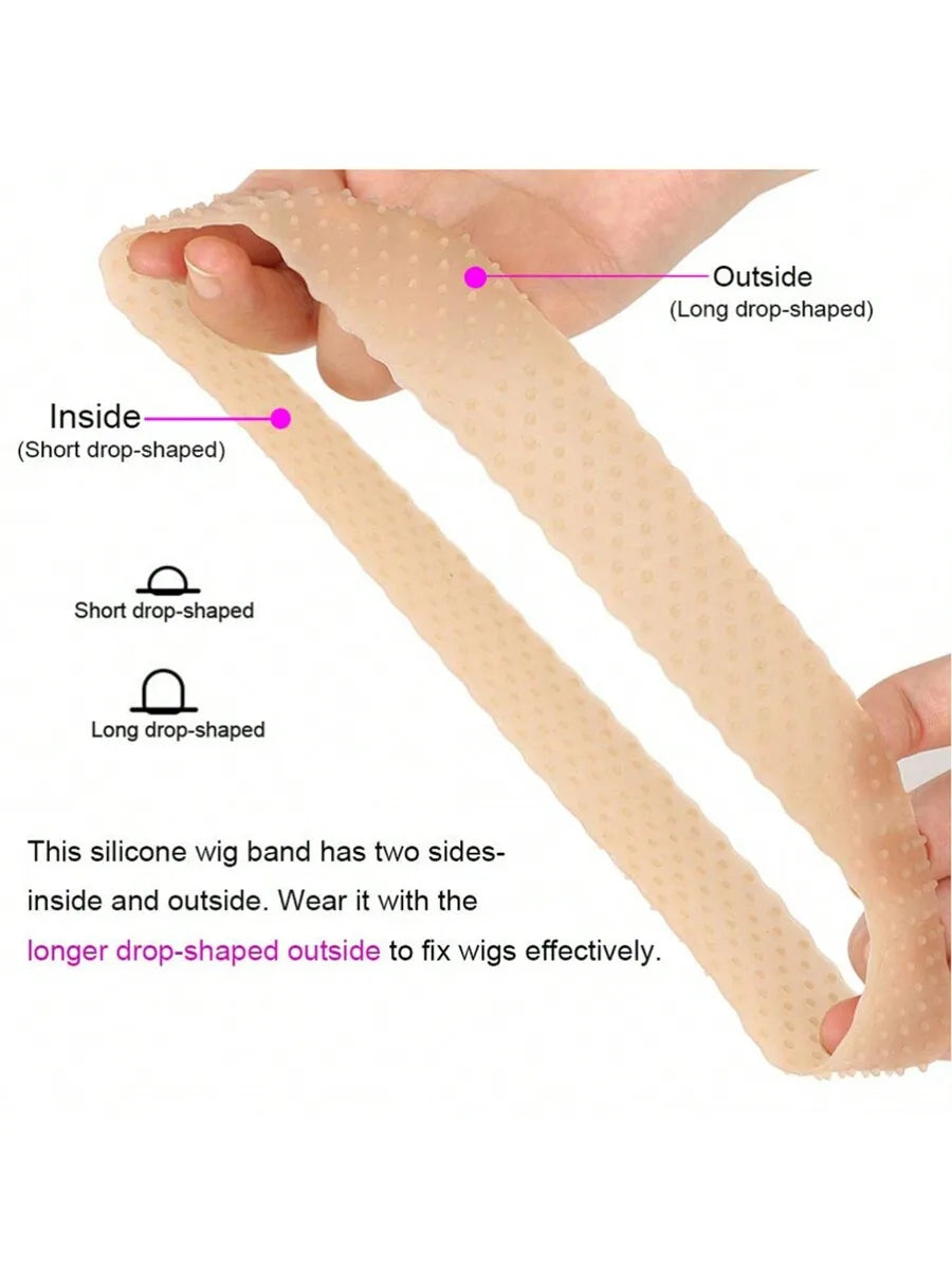 Two-Sided Silicone Wig Band Featuring Short Drop Inside And Long Drop Outside For Superior Non-Slip Hold