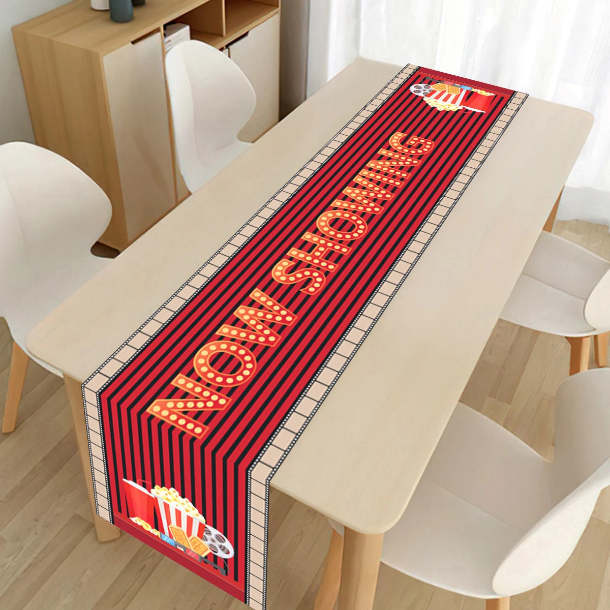 Camino de Mesa para Noche de Cine de 12 X 72 Pulgadas, Estampado de Tira de Película, Decoración de Carrete de Cine, Decoraciones de Manteles Temáticos de Cine