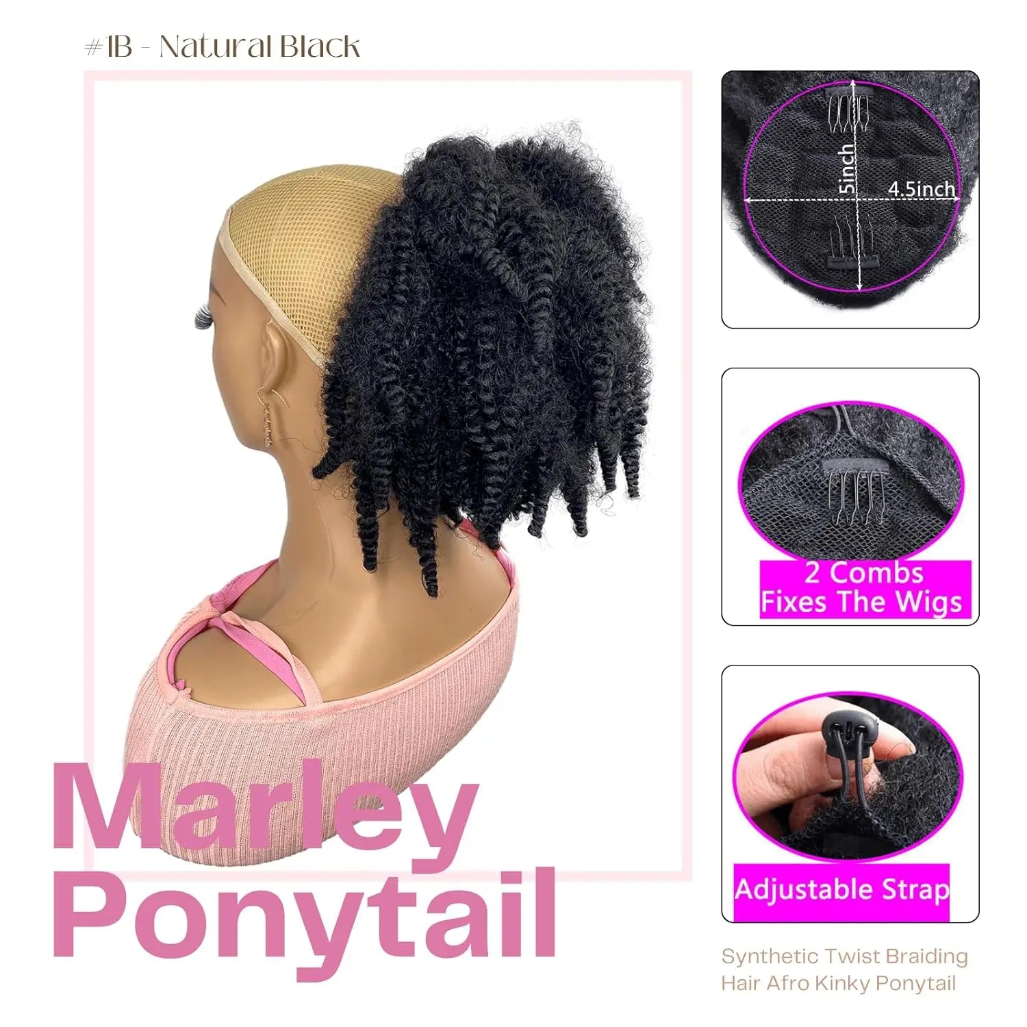 Queue de cheval courte de 10 pouces en cheveux Marley, cordon de serrage, chignon afro noir 4C, cheveux de tressage avec pinces, queue de cheval synthétique bouclée afro crépu