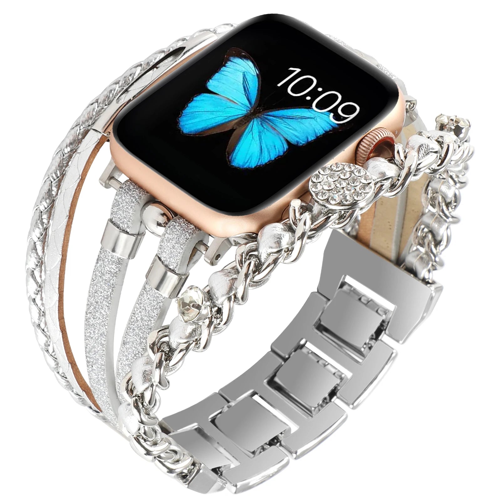 Metal Strap For Apple Watch Band Series876 SE54Ultra Women Jewelry Bracelet Chain IWatch 49mm 45mm 41mm 40mm 38 44mm Peal Wrist