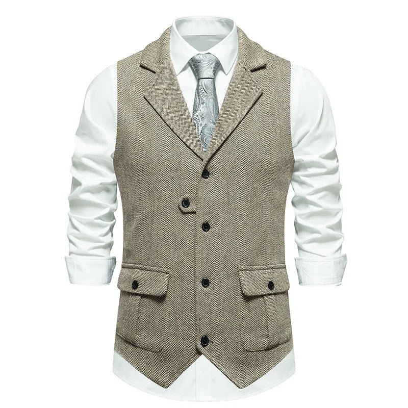 Men Suit Vest Herringbone Fabric Waistcoat Business Wedding Casual Turndown  Collar Men's Dress Blazer Vests Formal Party V07