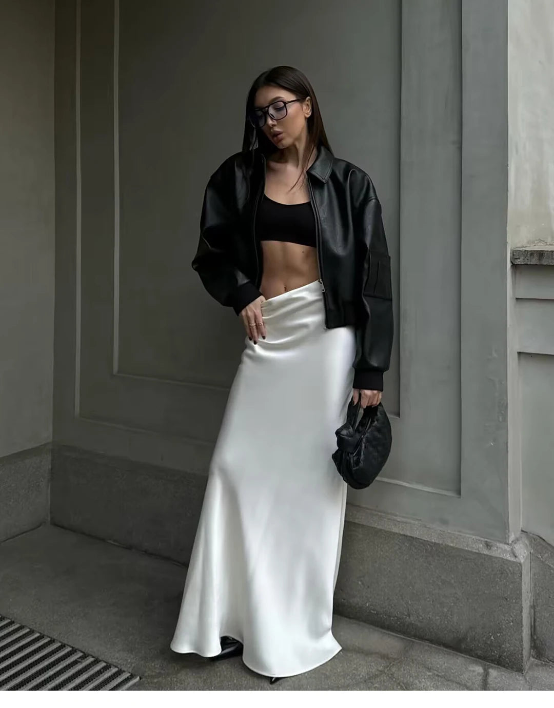 Elegant Satin Midi Slip Skirt with Side Zipper – Smooth & Flowing Fit for Versatile Styling
