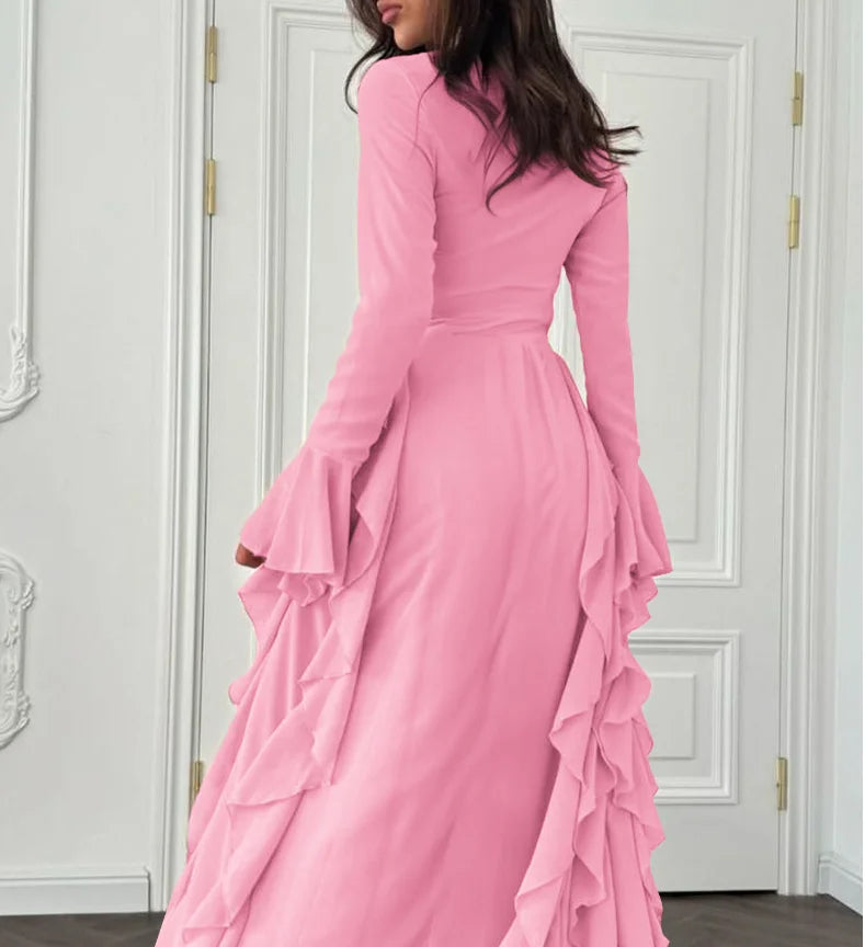 Elegant Party Women's Dresses Casual High Waisted Solid Color Design Flared Sleeves Dress Womens Clothing Outfits Dress