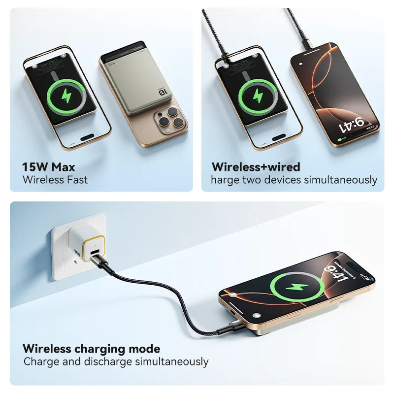 KUULAA Magnetic Power Bank 10000Ah Wireless Portable charger 20W Fast Charging For magsafe For iPhone 16 15 14 Por Max PowerBank