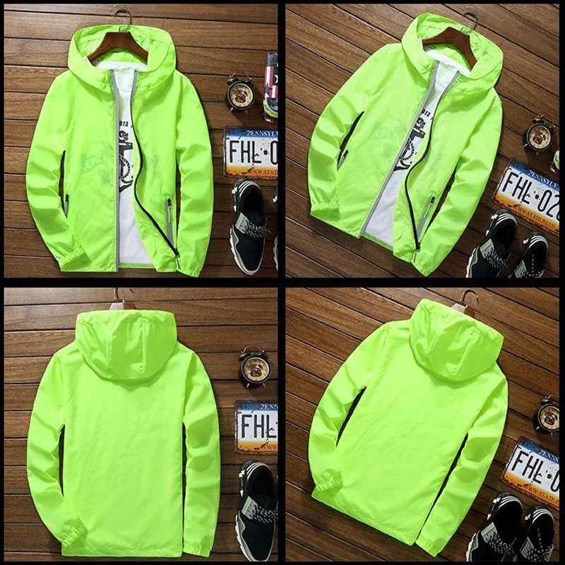 Men's movie umbrella, reflective thin jacket, sunscreen, skin, hooded windbreaker, pilot sports jacket, beach, bicycle, pilot, l