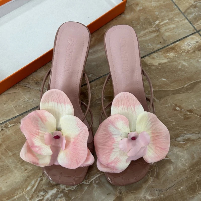 Fashion Slippers Woman New Floral Design High Heels Summer Luxury High-end Women Shoes Elegant Classic Retro High Heels Slippers